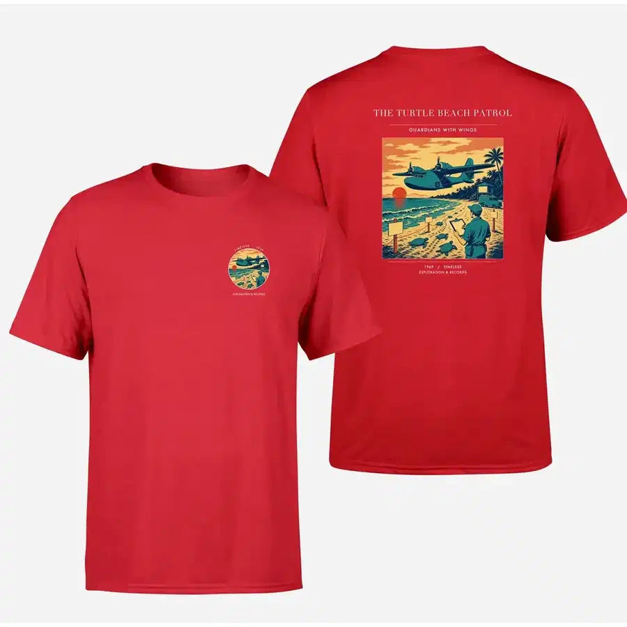 VINTAGE G4443 - The Turtle Beach Patrol - Double-Side T-Shirt design on red double side t shirt