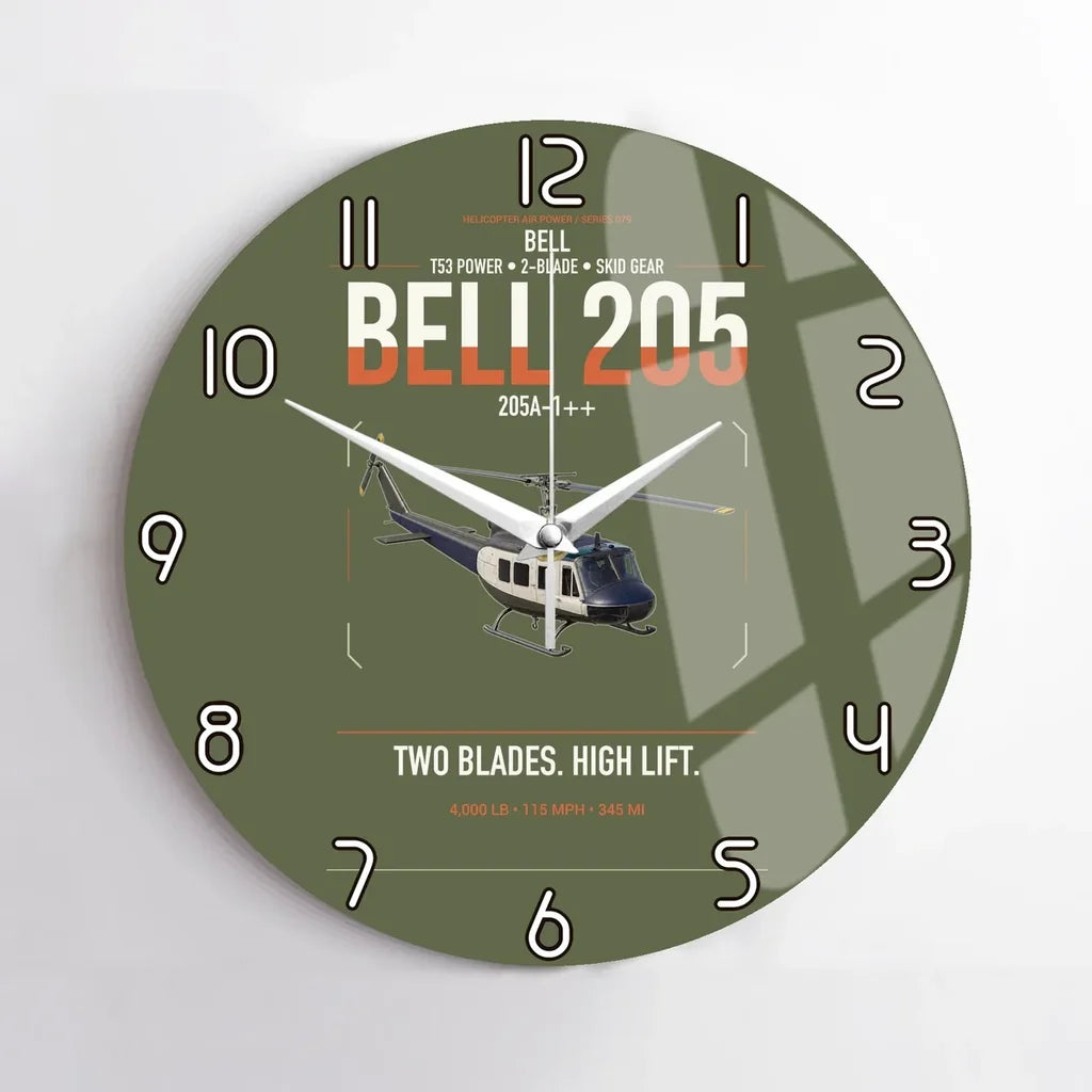 Bell 205A-1++ design on green army no frame wall clock