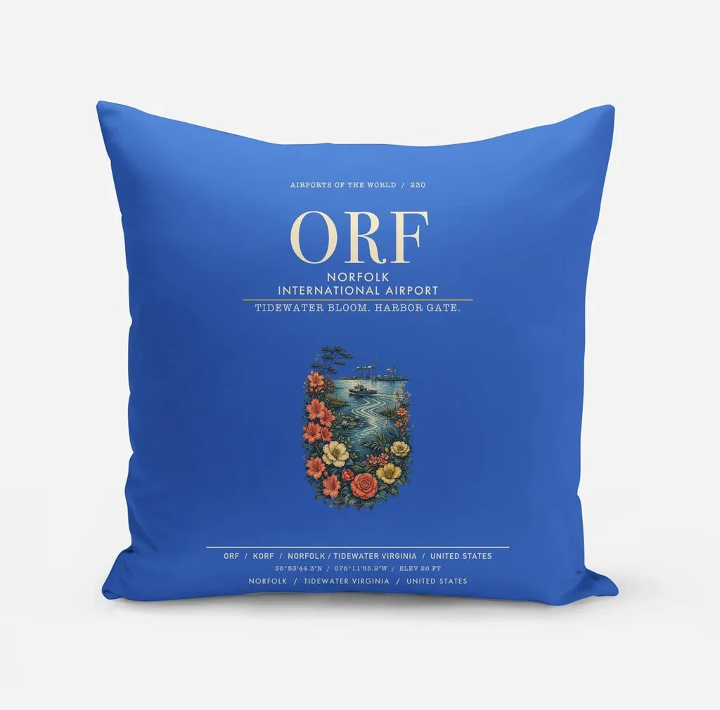 Norfolk International Airport (ORF) design on blue pillow