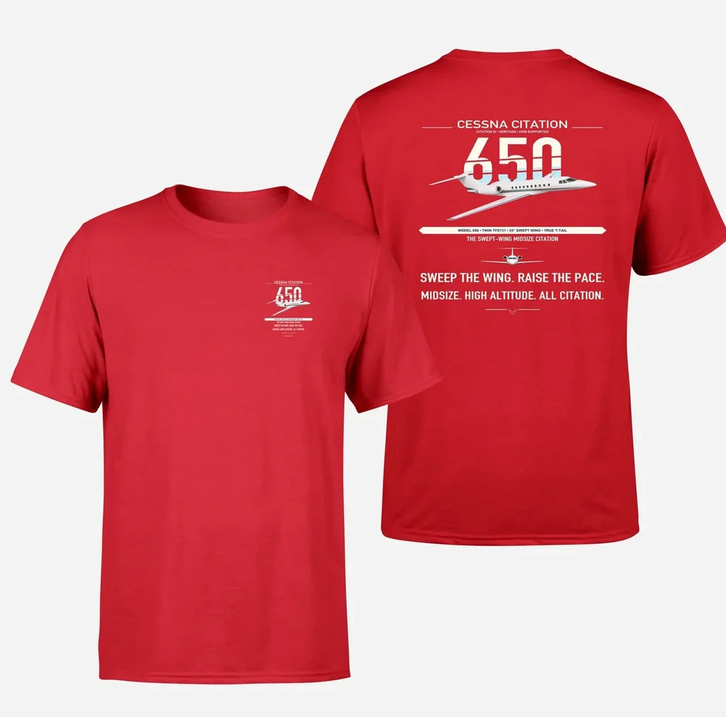 Cessna Citation 650 - Citation III design on red double-side t-shirt, double-side print