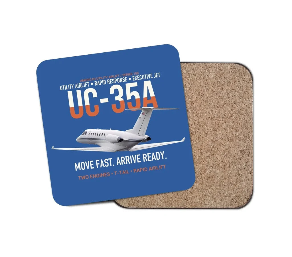 UC-35A Citation Ultra Rapid Utility Airlift design on blue 1 piece coaster