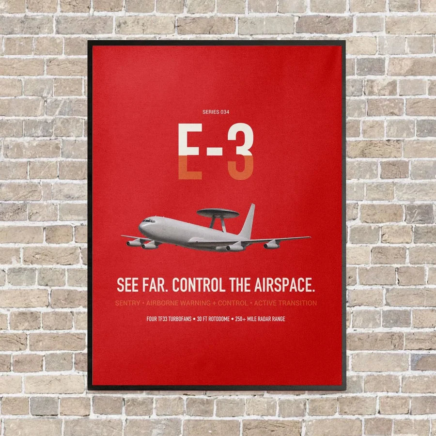 E-3 Sentry AWACS vertical canvas print - framed - red background