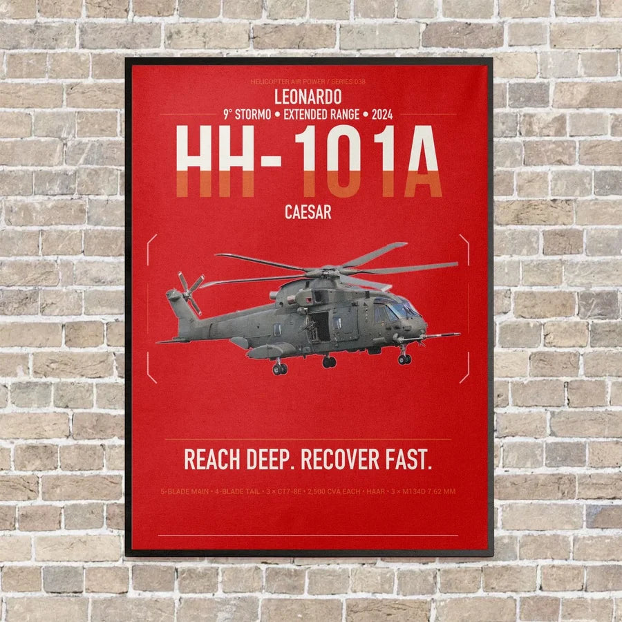 Leonardo HH-101A Caesar vertical canvas print - framed - red background