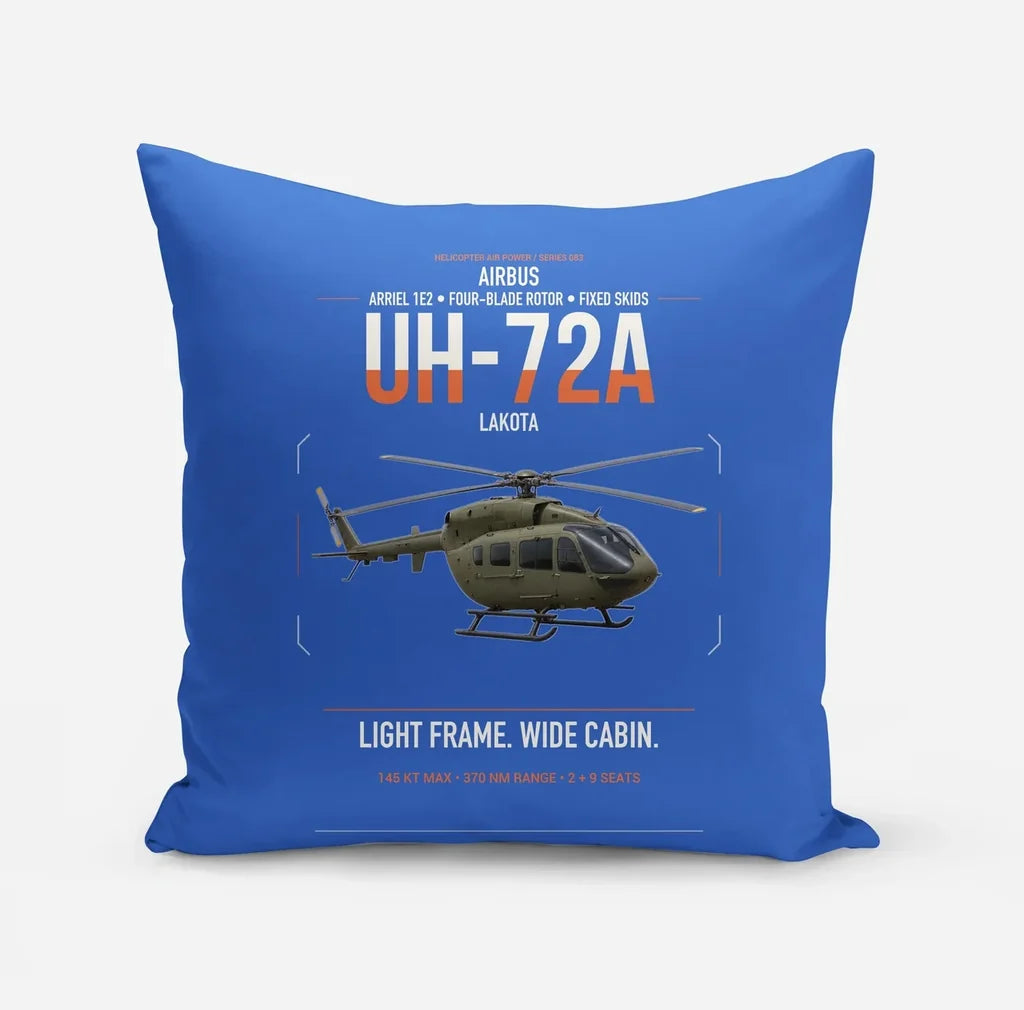 Airbus UH-72A Lakota design on blue pillow