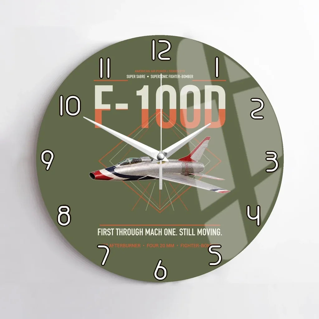 F-100D Super Sabre design on green army no frame wall clock