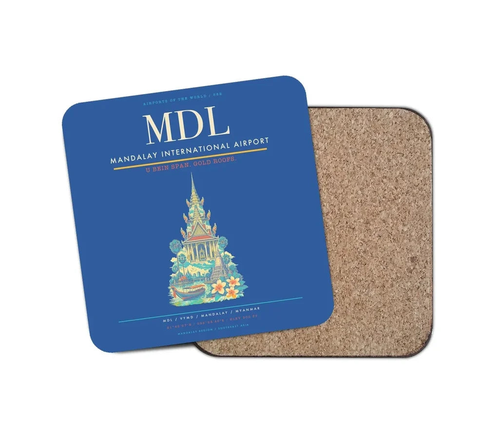Mandalay International Airport (MDL) design on blue 1 piece coaster