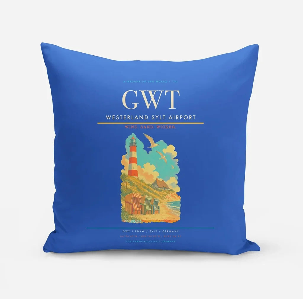 Westerland Sylt Airport (GWT) design on blue pillow