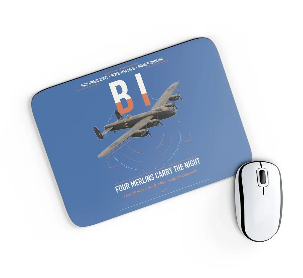 Avro Lancaster B I design on blue rectangle mouse pad