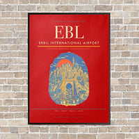Thumbnail for Erbil International Airport EBL vertical canvas print - framed - red background