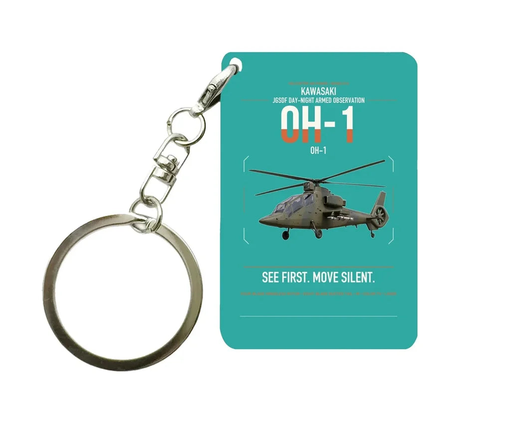Kawasaki OH-1 design on turquoise designed key chain, double-side print