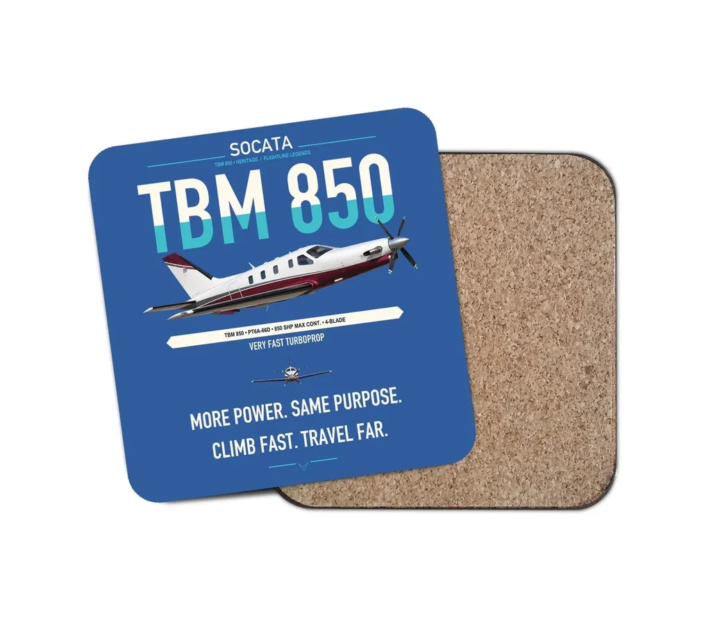 Socata TBM 850 design on blue 1 piece coaster