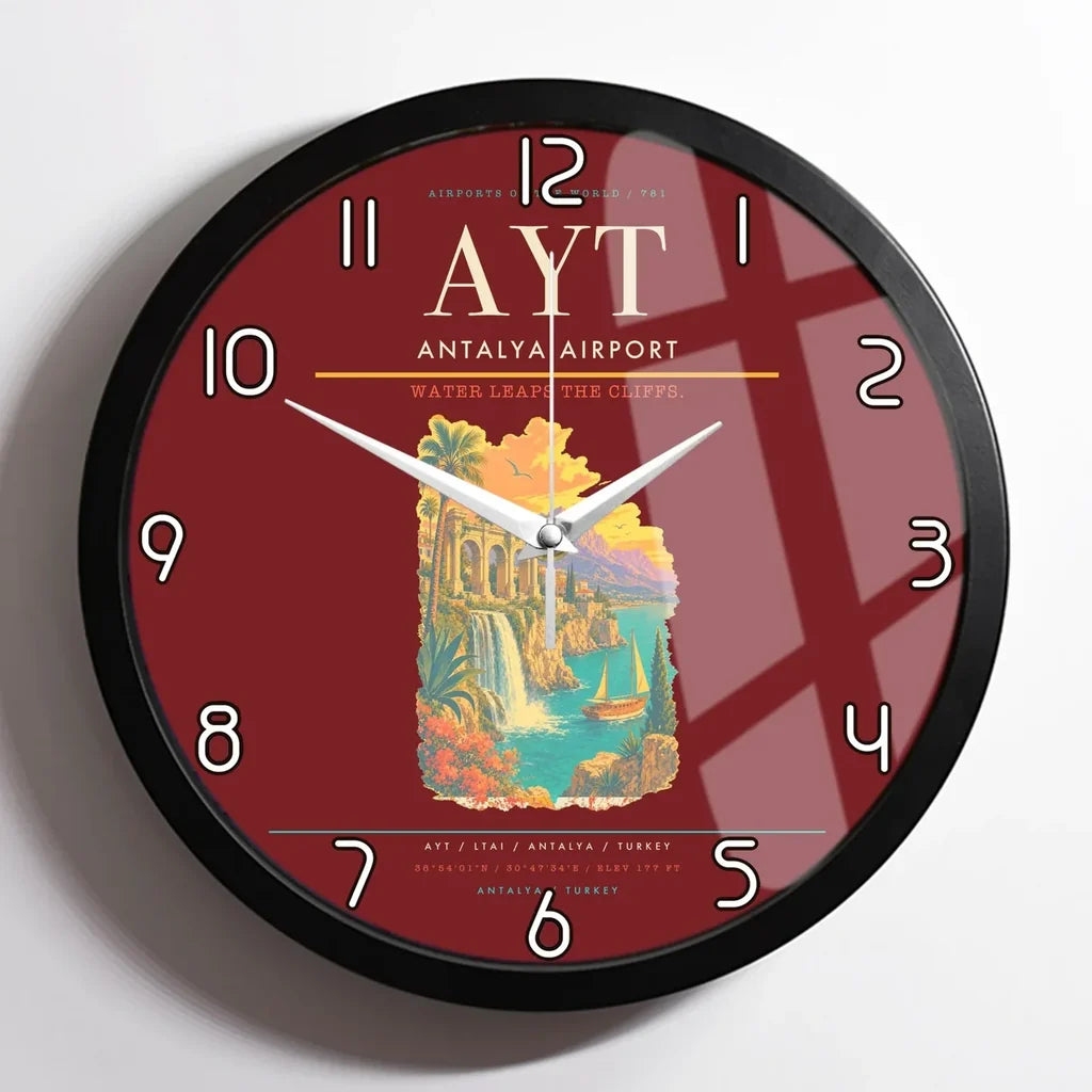 Antalya Airport AYT Wall-Clock Framed - Dark Red
