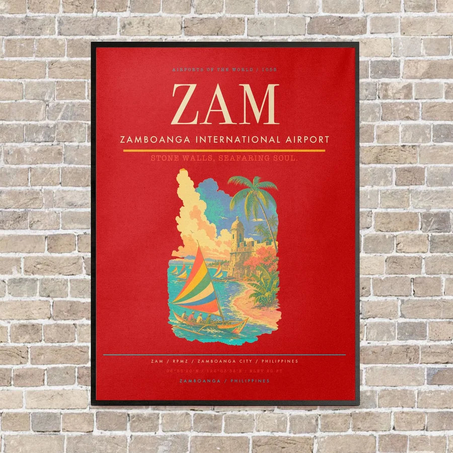 Zamboanga International Airport ZAM vertical canvas print - framed - red background