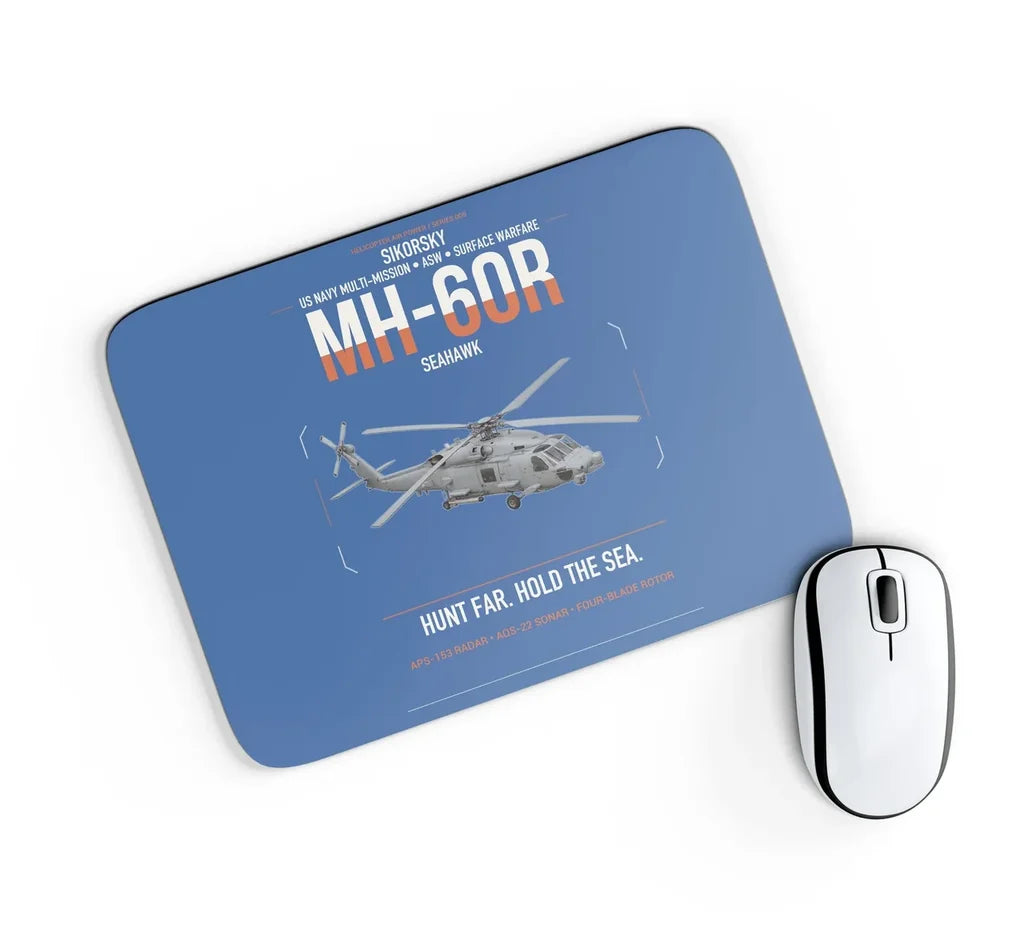 Sikorsky MH-60R Seahawk design on blue rectangle mouse pad