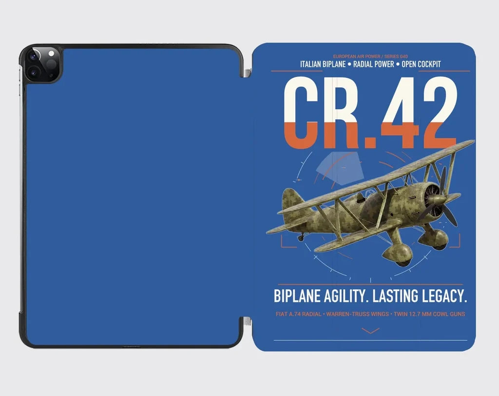 Fiat CR.42 Falco design on blue ipad tablet case