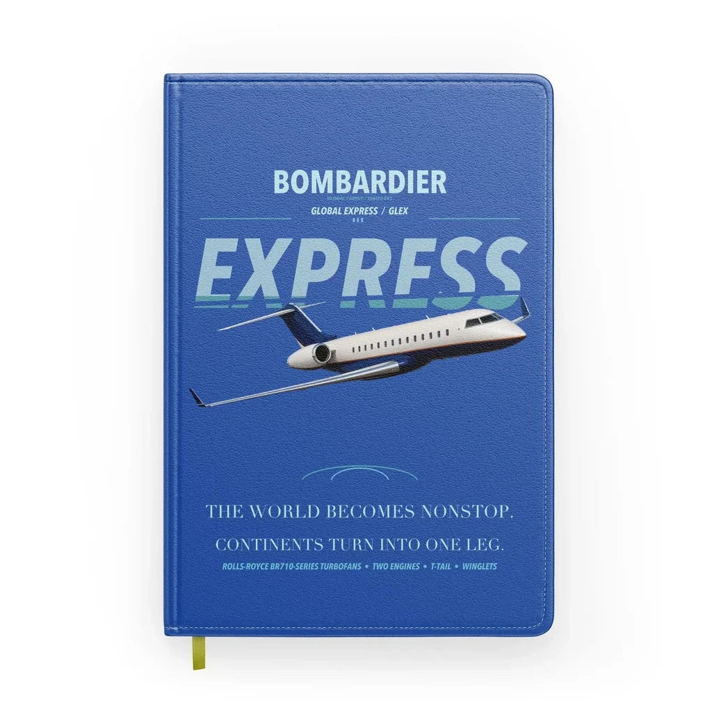 Bombardier Global Express design on blue notebook