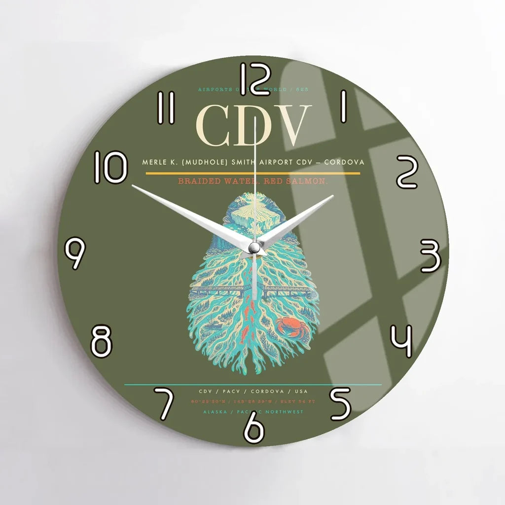 Merle K. (Mudhole) Smith Airport (CDV) design on green army no frame wall clock