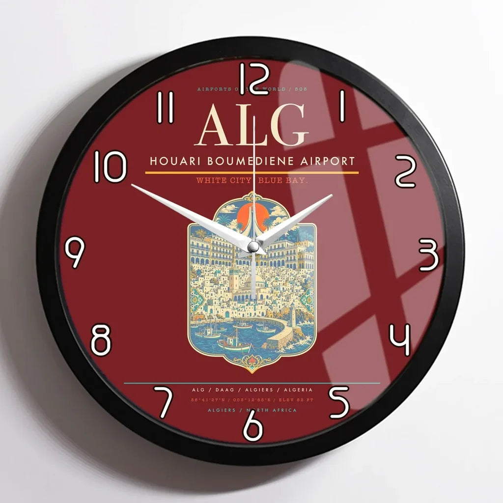 Houari Boumediene Airport ALG Wall-Clock Framed - Dark Red