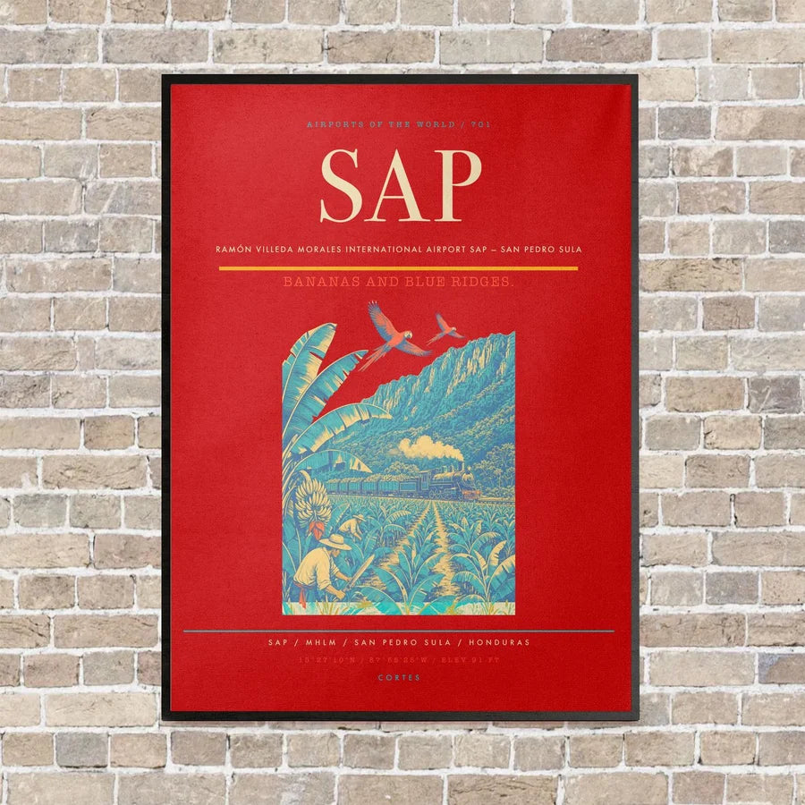 Ramón Villeda Morales International Airport SAP — San Pedro Sula vertical canvas print - framed - red background