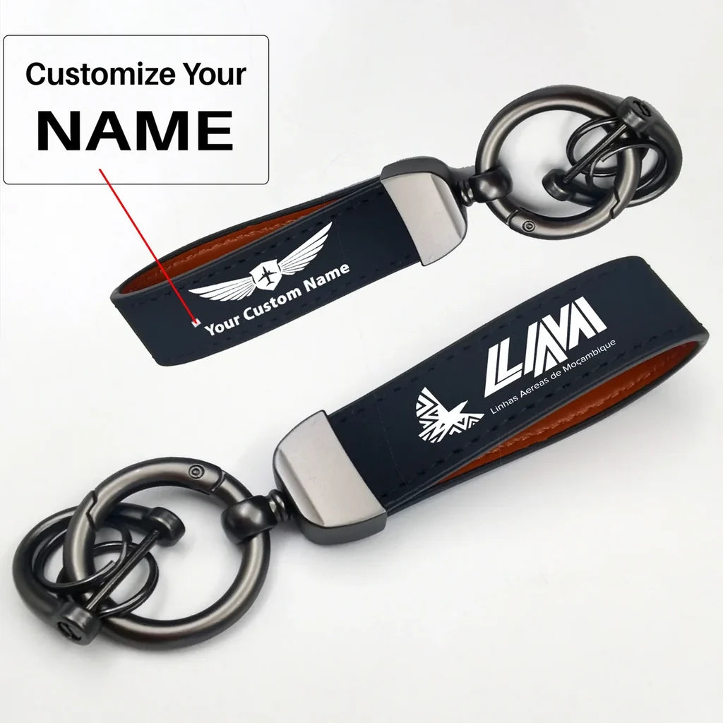 Mozambique Airlines Horseshoe Buckle key chain, Navy Blue + Name