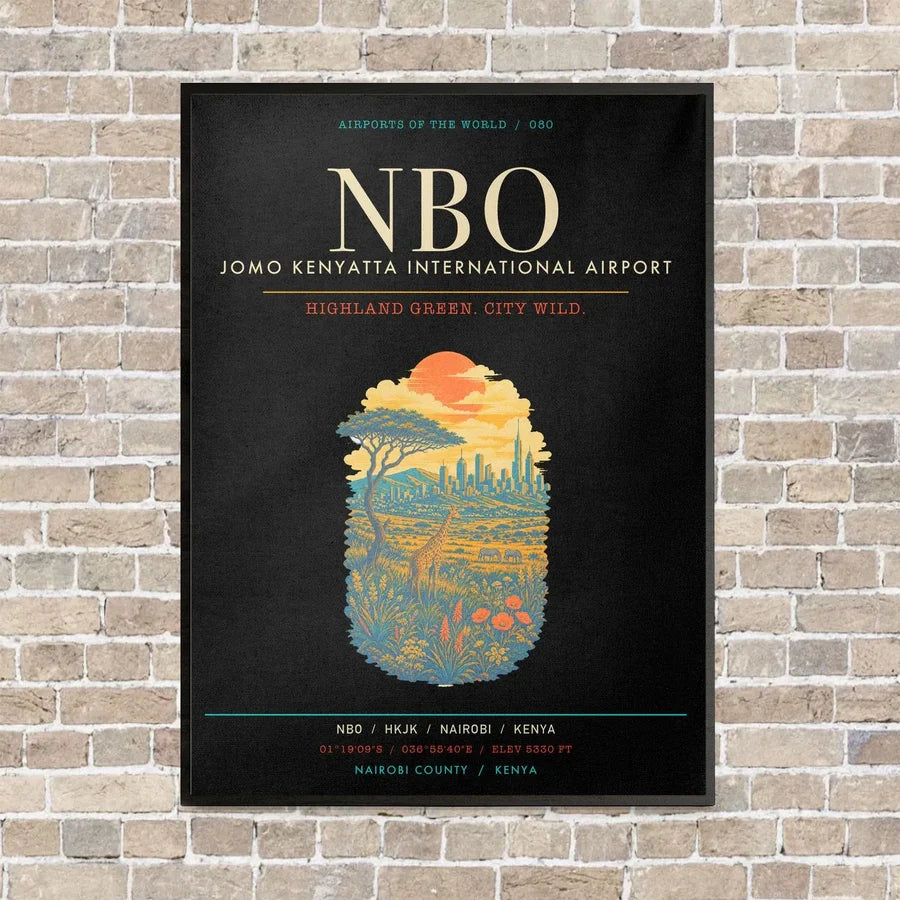 Jomo Kenyatta International Airport Nairobi NBO - Canvas Framed - Black