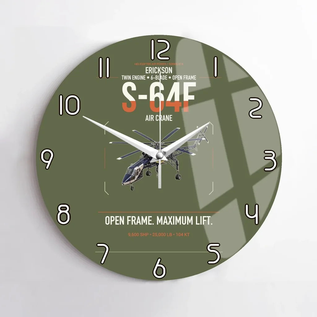 Erickson S-64F Air Crane design on green army no frame wall clock