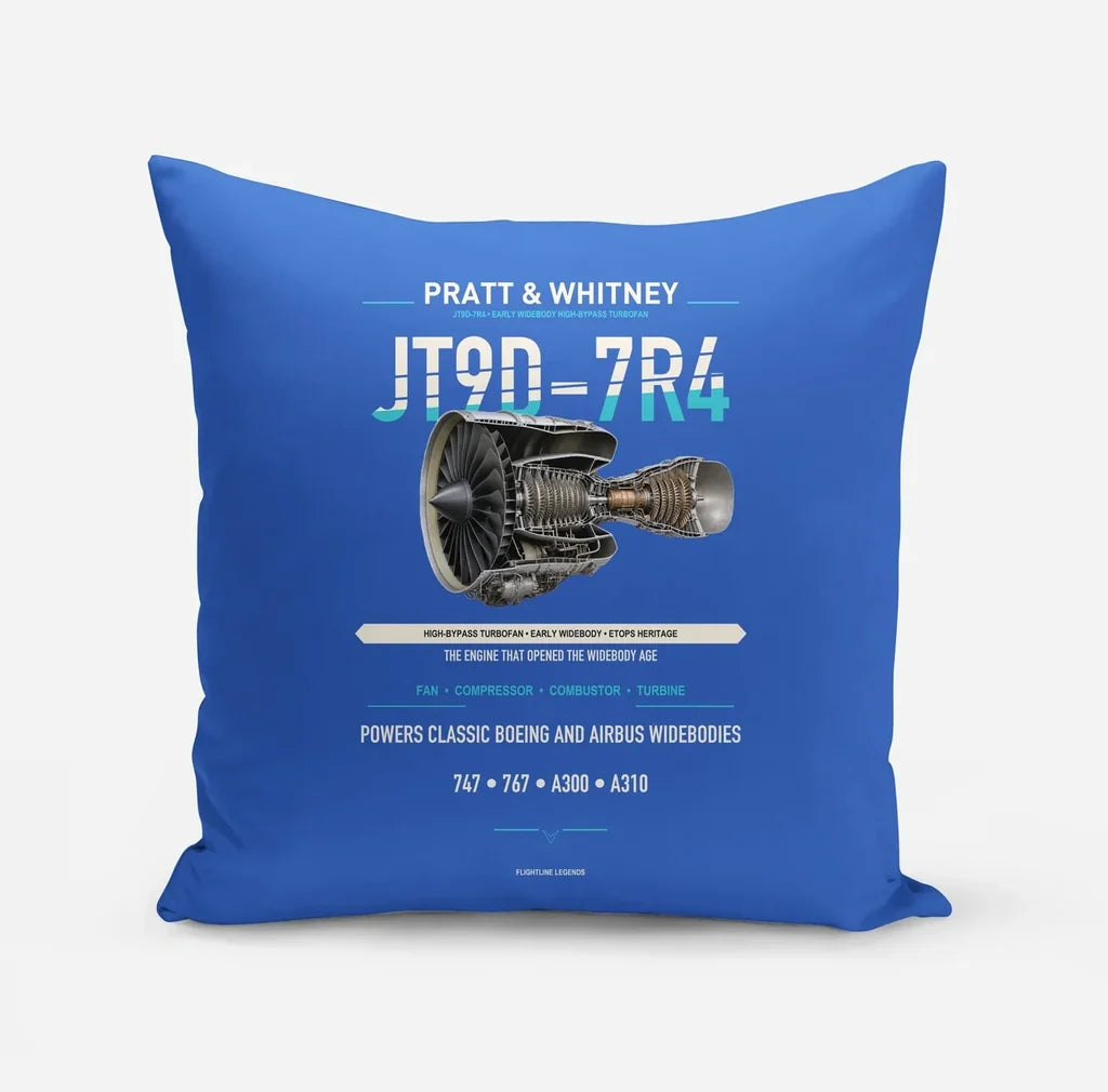 JT9D-7R4 design on blue pillow
