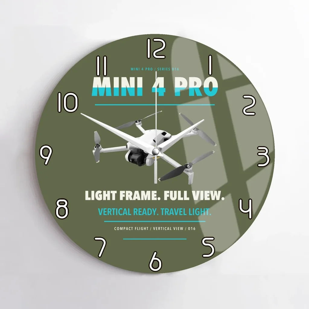 DJI Mini 4 Pro design on green army no frame wall clock