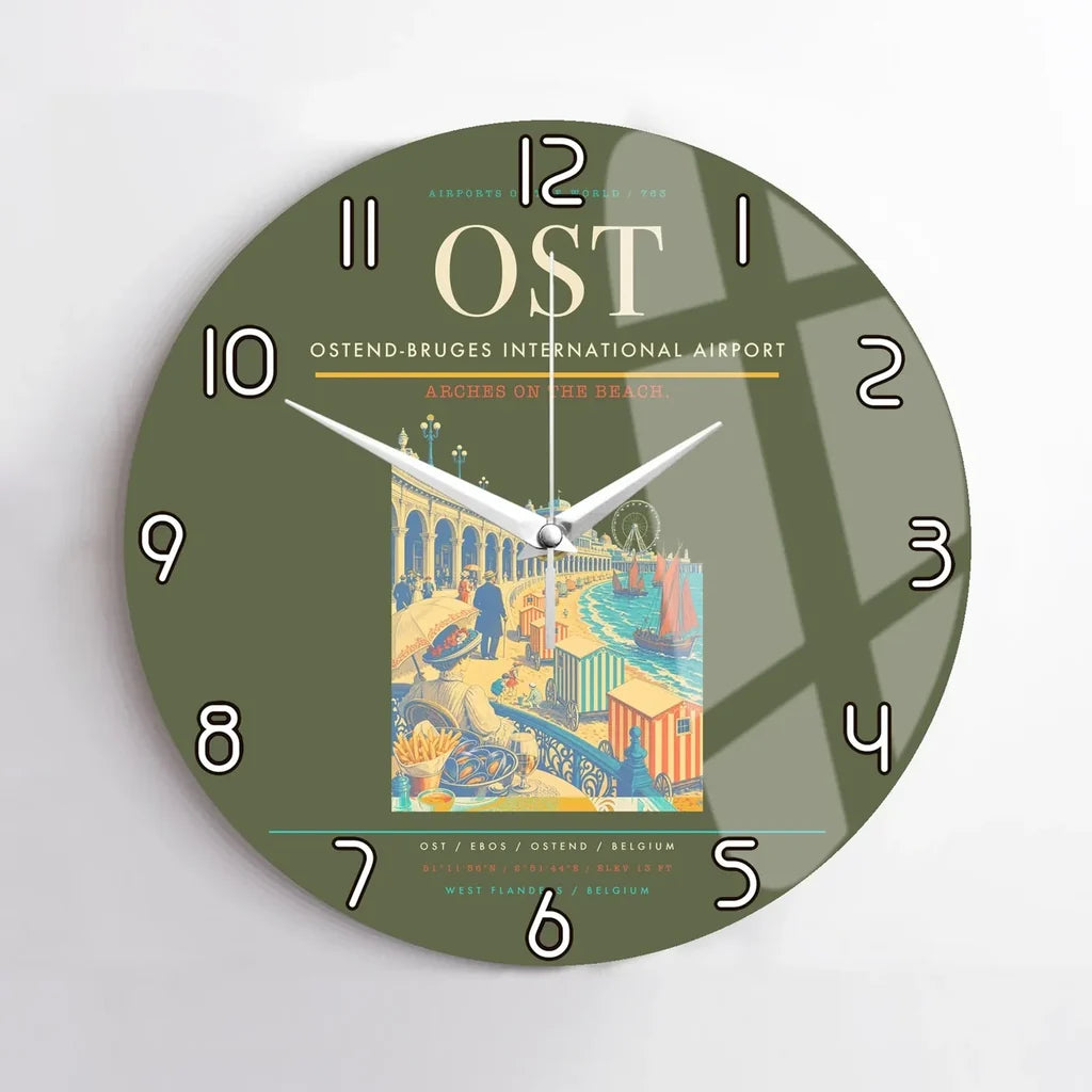Ostend-Bruges International Airport (OST) design on green army no frame wall clock