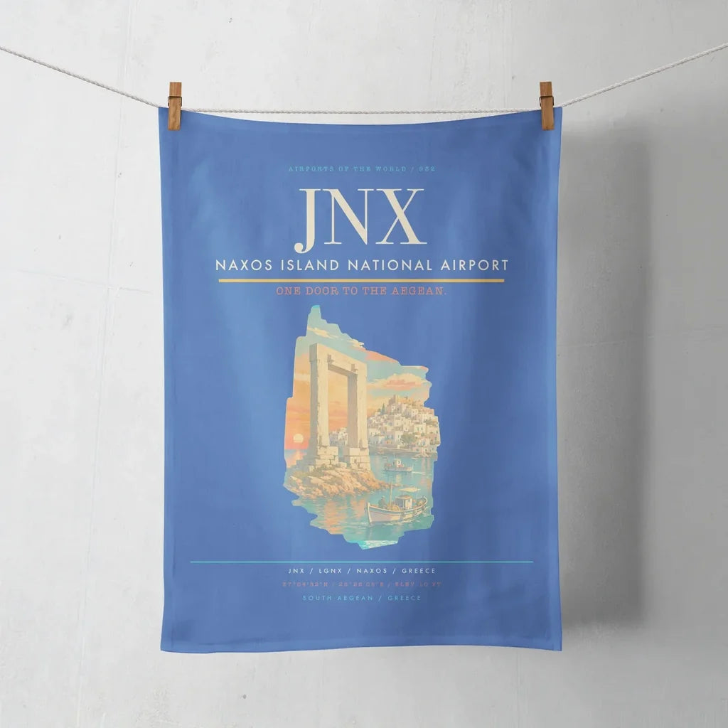 Naxos Island National Airport (JNX) design on blue towel
