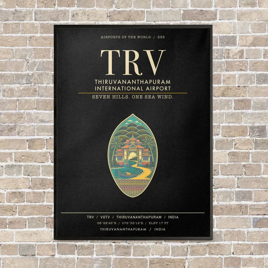 Thiruvananthapuram International Airport TRV - Canvas Framed - Black