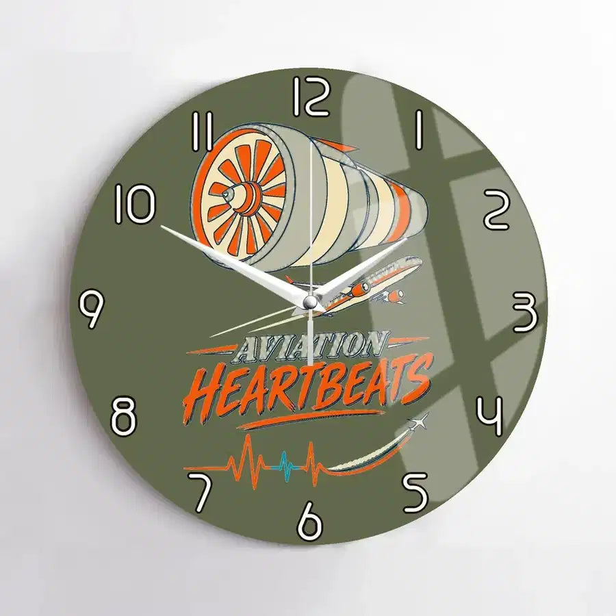 Aviation Heartbeats V2 design on green army no frame wall clock