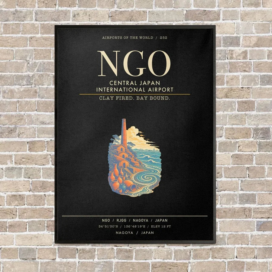 Central Japan International Airport NGO - Canvas Framed - Black