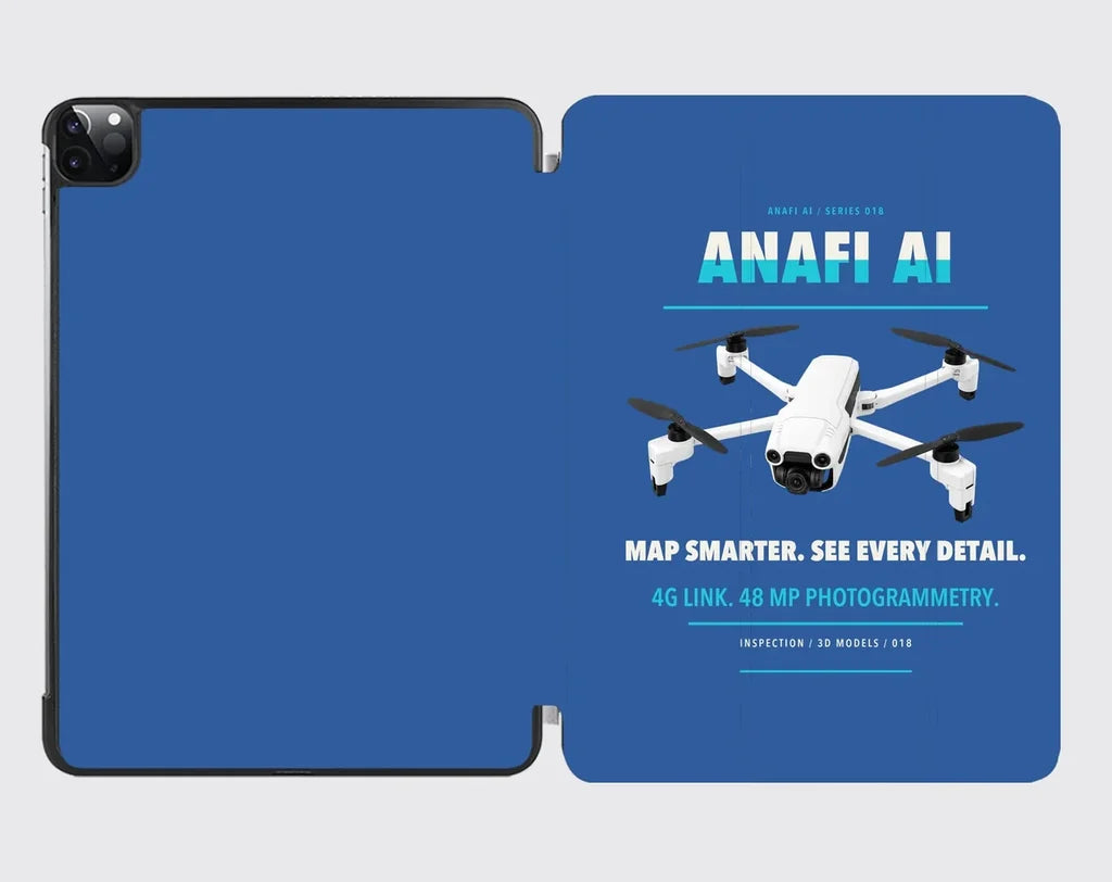 Parrot ANAFI Ai design on blue ipad tablet case