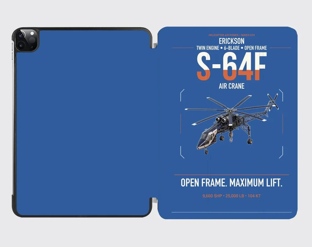 Erickson S-64F Air Crane design on blue ipad tablet case