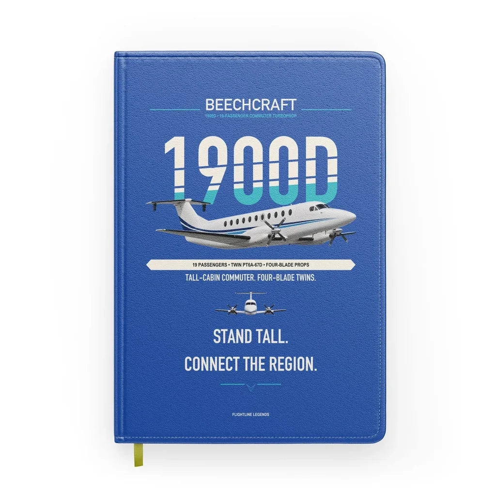 Beechcraft 1900D design on blue notebook
