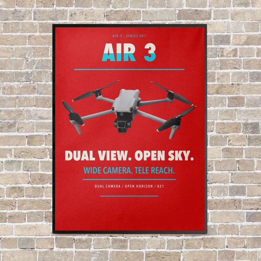 DJI Air 3 vertical canvas print - framed - red background