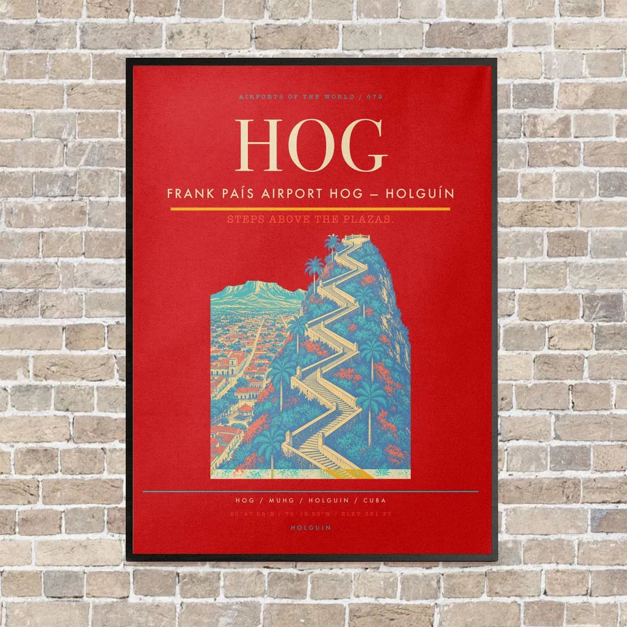Frank País Airport HOG — Holguín vertical canvas print - framed - red background