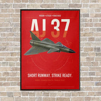 Thumbnail for Saab AJ 37 Viggen vertical canvas print - framed - red background