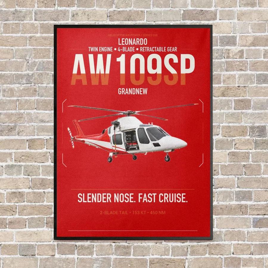 Leonardo AW109SP GrandNew vertical canvas print - framed - red background