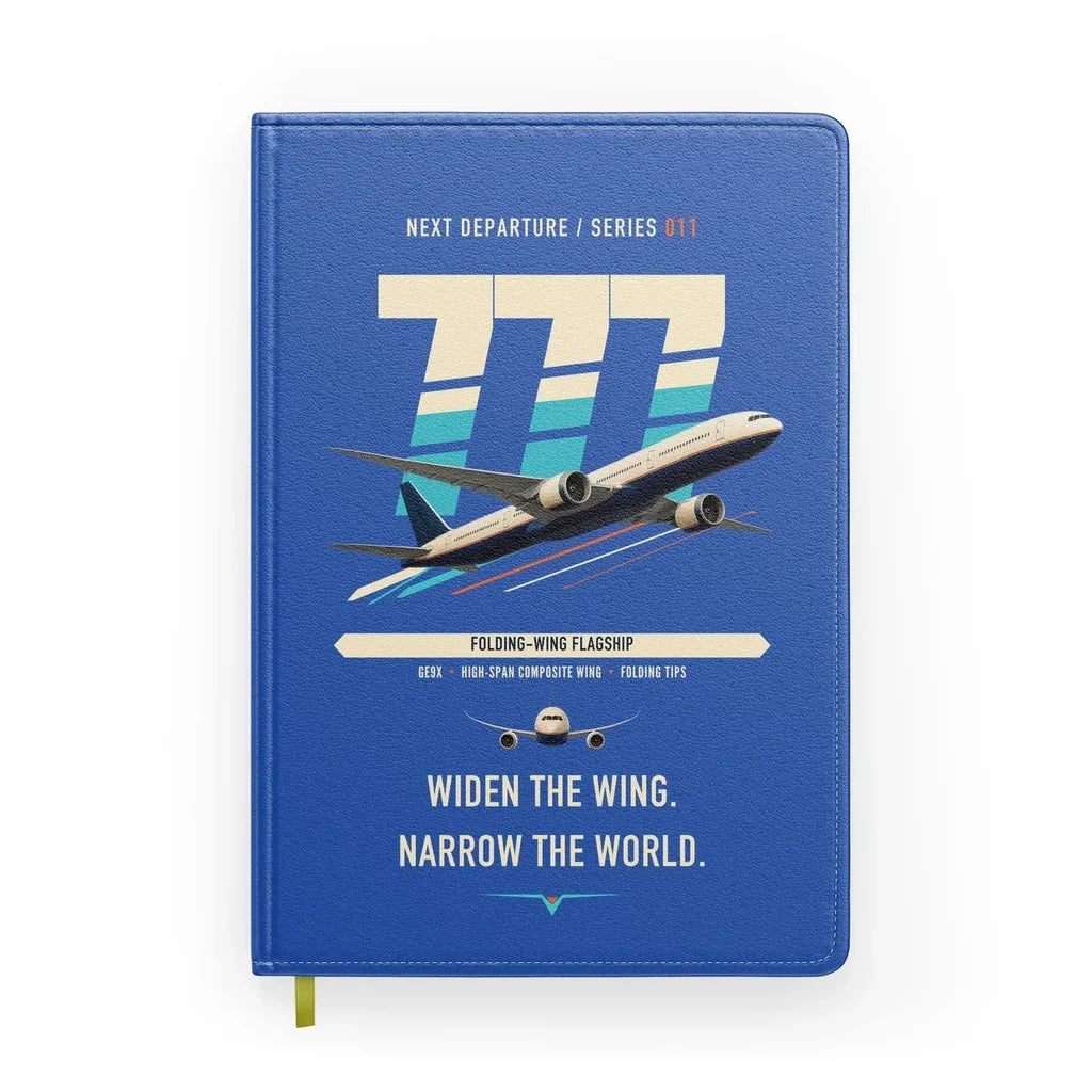 Boeing 777-9 design on blue notebook