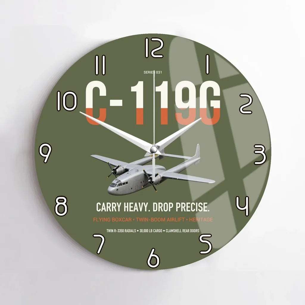 C-119G Flying Boxcar design on green army no frame wall clock