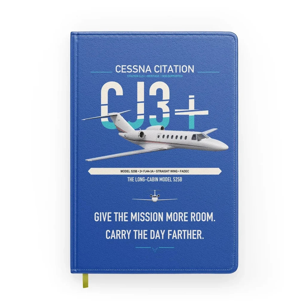 Cessna Citation CJ3+ design on blue notebook