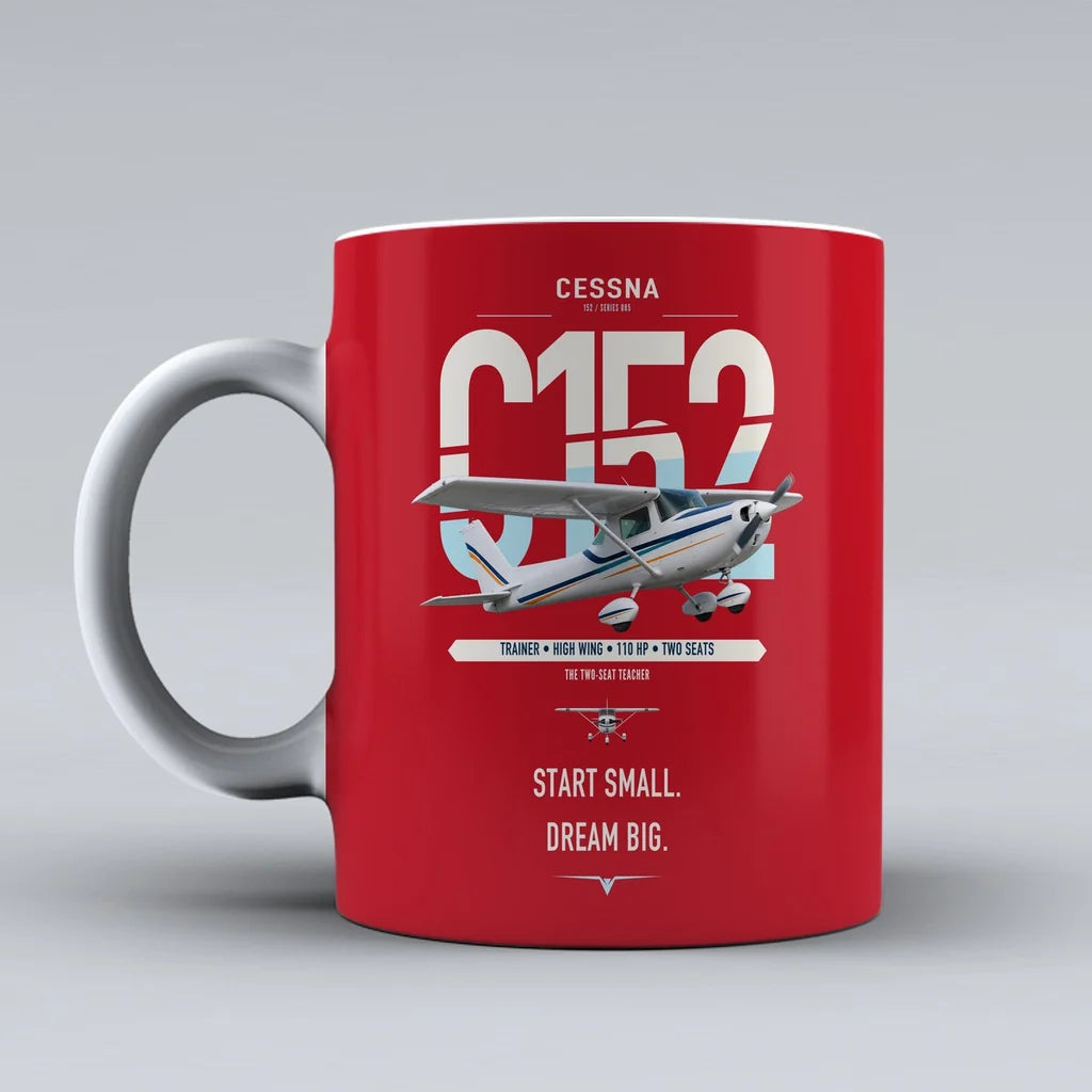 Cessna 152 design on red ceramic mug, double-side print