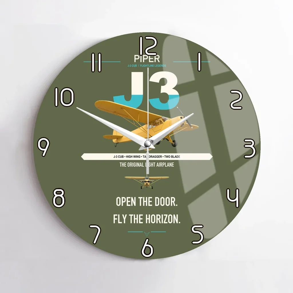 Piper J-3 Cub design on green army no frame wall clock