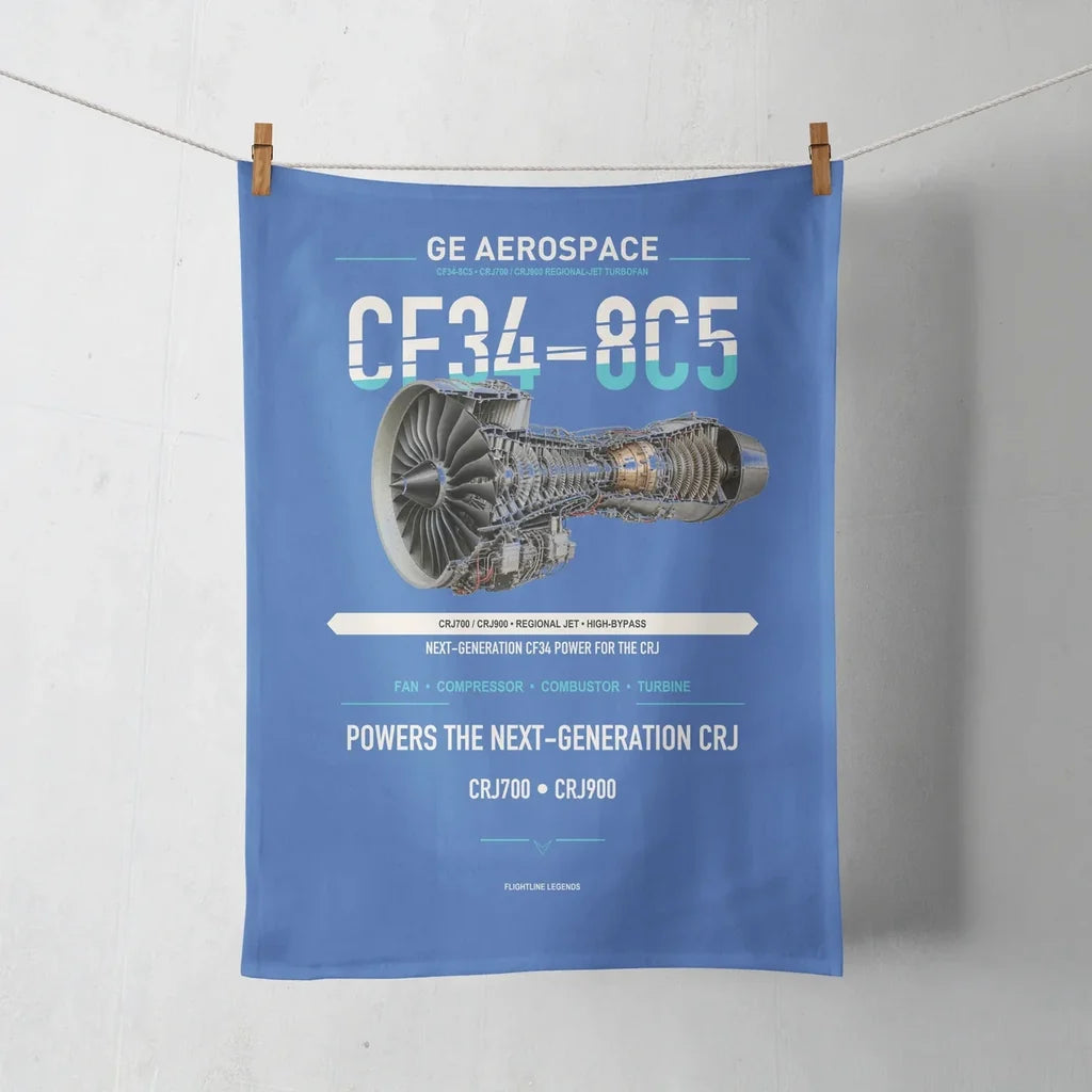 CF34-8C5 design on blue towel