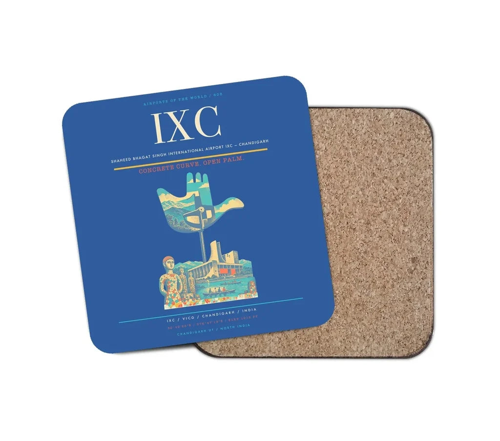 Shaheed Bhagat Singh International Airport (IXC) design on blue 1 piece coaster