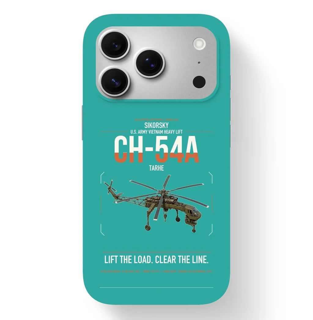 Sikorsky CH-54A Tarhe design on turquoise magsafe iphone case, for iPhone 17 Pro