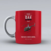Thumbnail for Robinson R44 Raven II design on red ceramic mug, double-side print