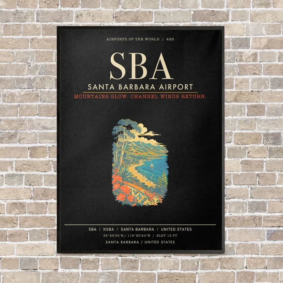 Santa Barbara Airport SBA - Canvas Framed - Black